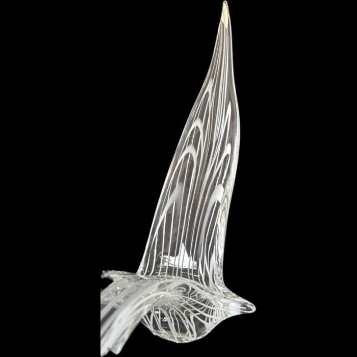 1980s vintage licio zanetti murano clearwhite strip bird in flight glass sculpture 2138