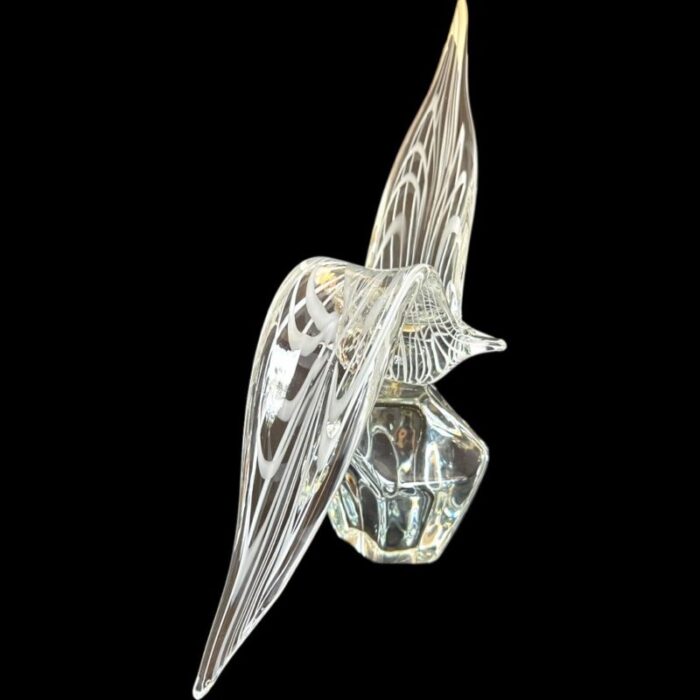 1980s vintage licio zanetti murano clearwhite strip bird in flight glass sculpture 2222