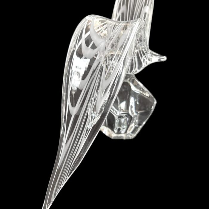 1980s vintage licio zanetti murano clearwhite strip bird in flight glass sculpture 5153