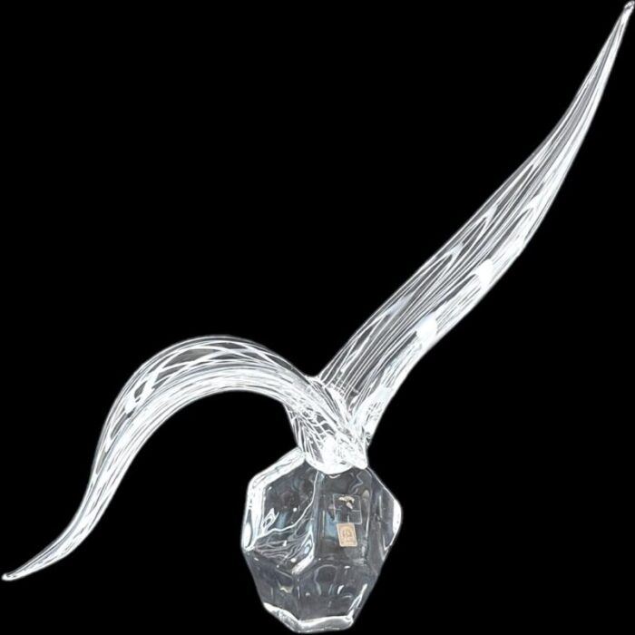 1980s vintage licio zanetti murano clearwhite strip bird in flight glass sculpture 7146