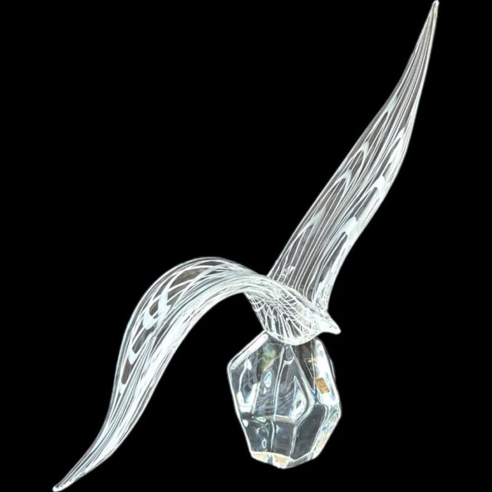 1980s vintage licio zanetti murano clearwhite strip bird in flight glass sculpture 8389