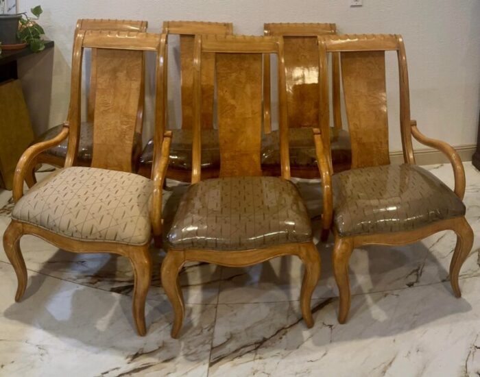 1990s bernhardt burl wood dining room table and chairs expandable set of 7 1382