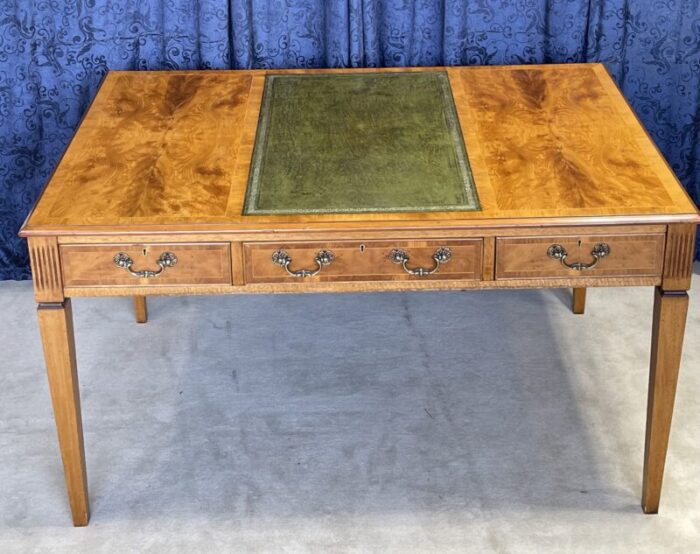 1990s english flame mahogany and leather top library table desk 0719