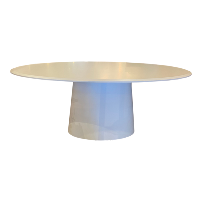 1990s lacquered oval pedestal white dining table 5893