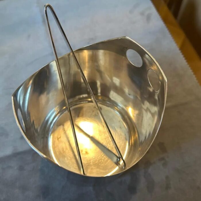 1990s modernist silver plated ice bucket and tongue by lino sabattini 3243