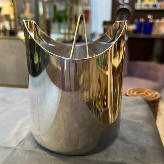 1990s modernist silver plated ice bucket and tongue by lino sabattini 4086