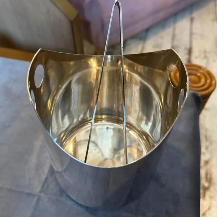 1990s modernist silver plated ice bucket and tongue by lino sabattini 4417