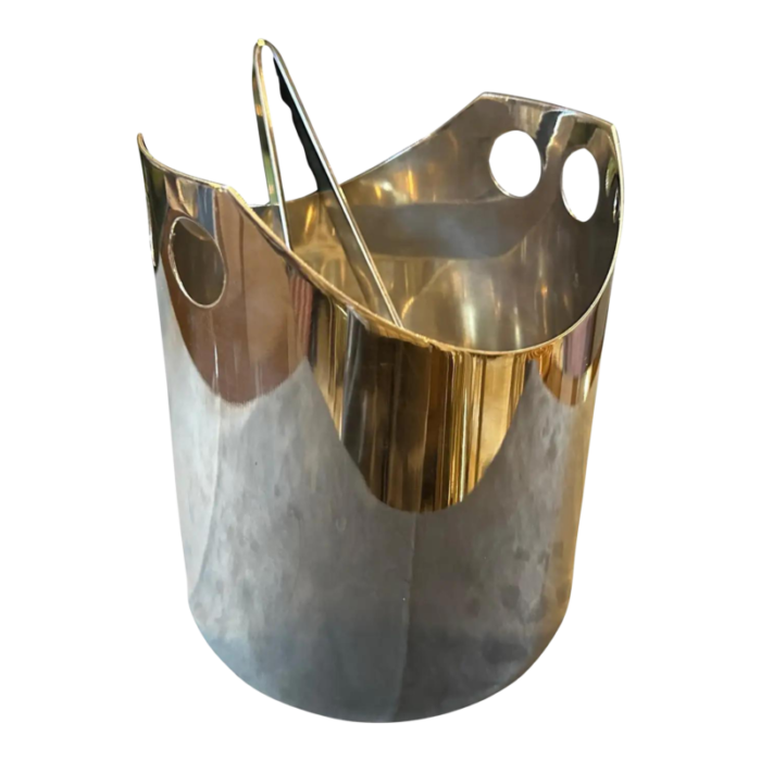 1990s modernist silver plated ice bucket and tongue by lino sabattini 6990