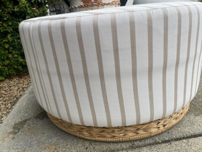 1990s round faux wicker base ottoman 5570