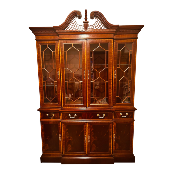 1990s vintage hickory chair james river plantation collection mahogany breakfront china cabinet 8438