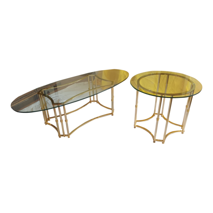 1990s vintage modern brass and glass tables a set 8878