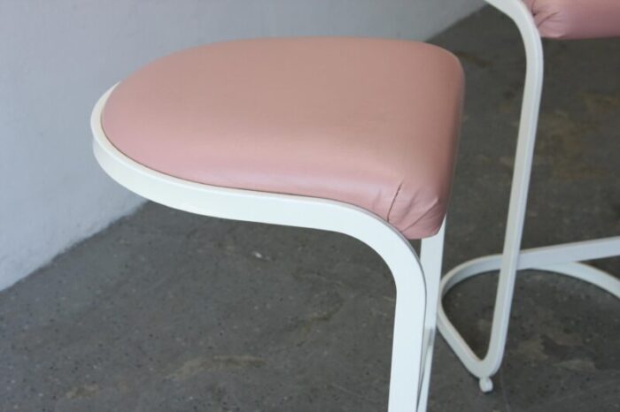 1990s vintage postmodern bar stools milo baughman style cantilever cal style white and mauve set of 3 6477