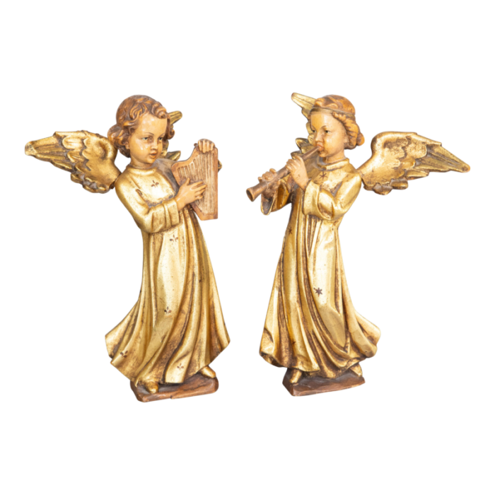 19th century antique italian gilt cherubs angel figures a pair 9292