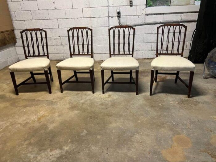 19th century antique set of five federal style upholstered dining chairs with satinwood inlay dining chairs 4895