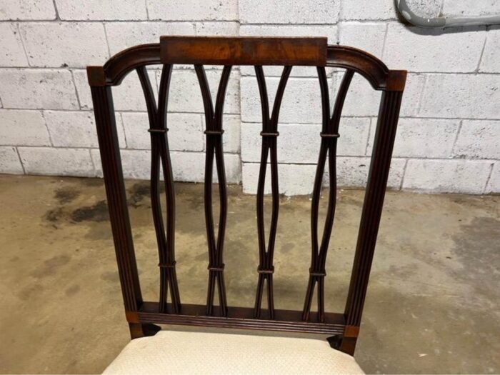 19th century antique set of five federal style upholstered dining chairs with satinwood inlay dining chairs 5655