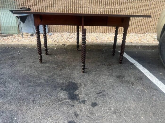 19th century antique twisted leg walnut drop leaf table 3171