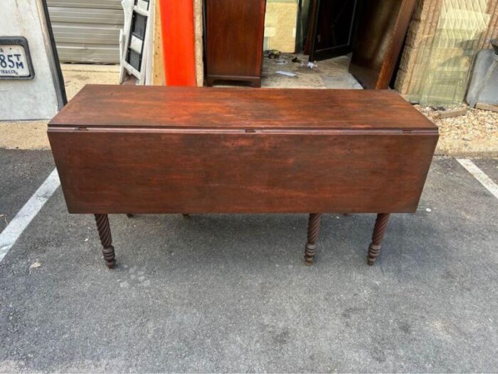 19th century antique twisted leg walnut drop leaf table 8855