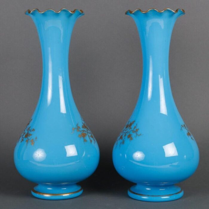 19th century blue opaline vases set of 2 4