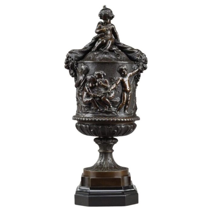 19th century bronze vase with harvesting putti in the gout of clodion 1890s 1