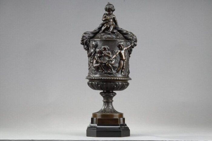 19th century bronze vase with harvesting putti in the gout of clodion 1890s 15