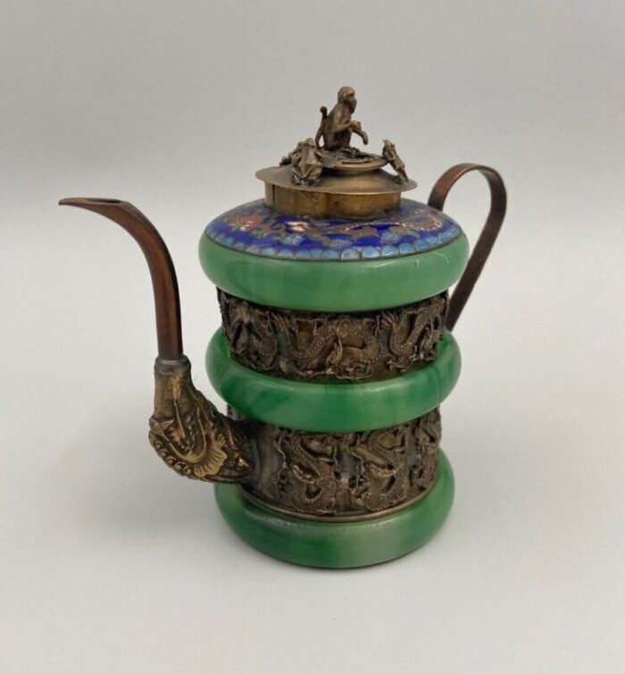 19th century chinese teapot with cloisonne decoration of monkey and toad 1