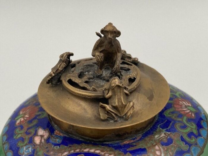 19th century chinese teapot with cloisonne decoration of monkey and toad 10