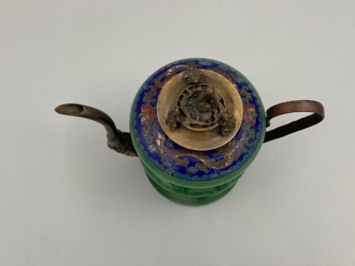 19th century chinese teapot with cloisonne decoration of monkey and toad 6