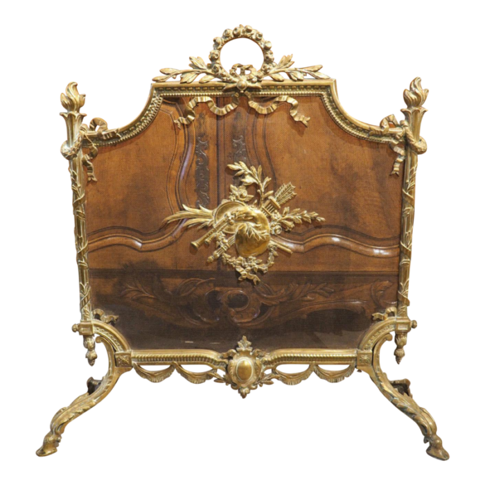 19th century french louis xvi style bronze firescreen with musical trophy 8293