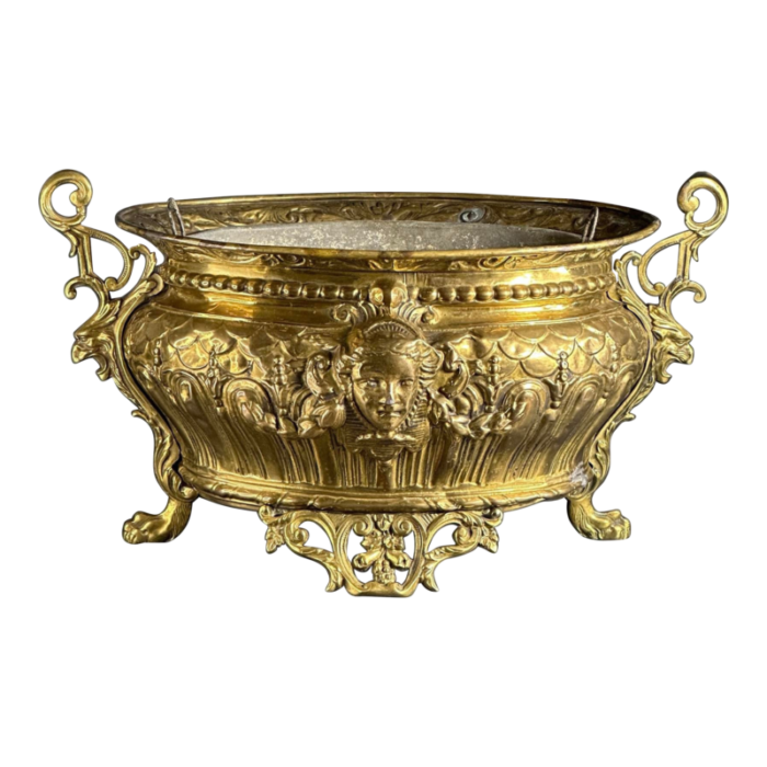 19th century french napoleon iii embossed brass planter with a empress pattern champagne cooler and jardiniere 3121