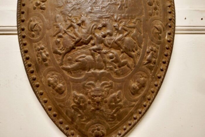 19th century iron wall hanging shield fire back 1880s 4