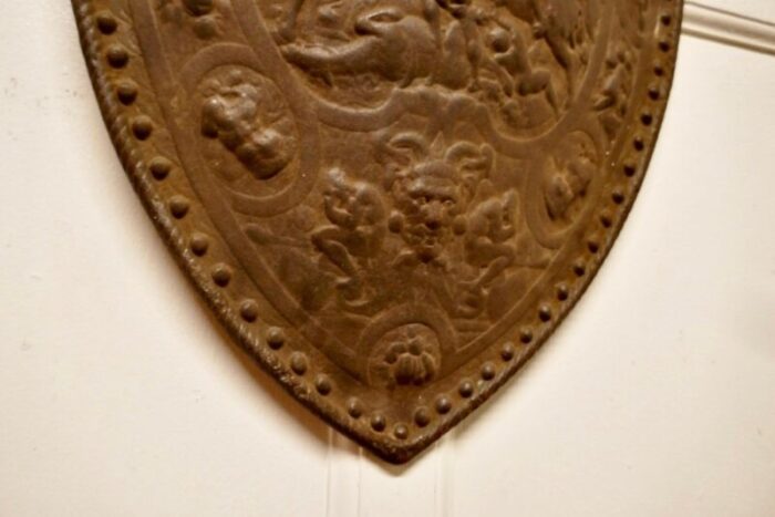 19th century iron wall hanging shield fire back 1880s 7