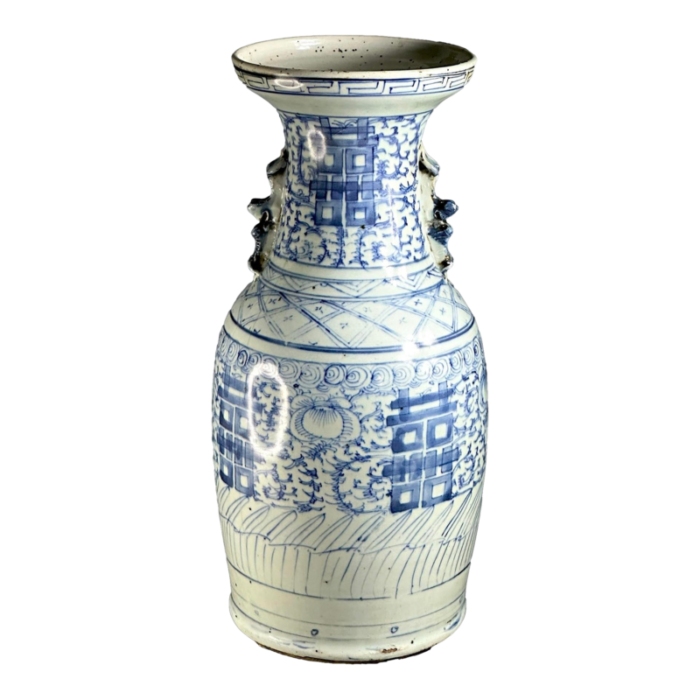 19th century large chinese qing blue and white porcelain vase with foo dogs and double happiness 4127