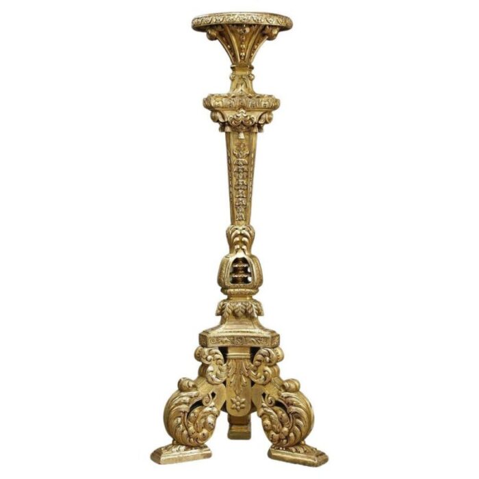 19th century louis xiv gilded wood tripod column 1850s 1