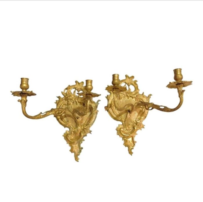 19th century ornate french rococo gilt bronze wall sconces a pair 1921