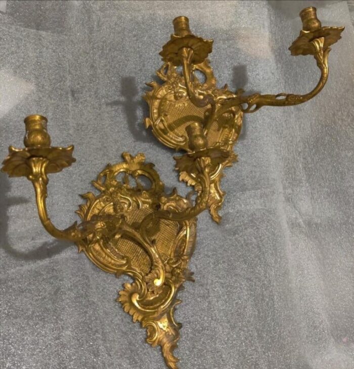 19th century ornate french rococo gilt bronze wall sconces a pair 2502