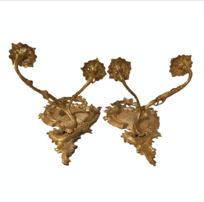 19th century ornate french rococo gilt bronze wall sconces a pair 3910