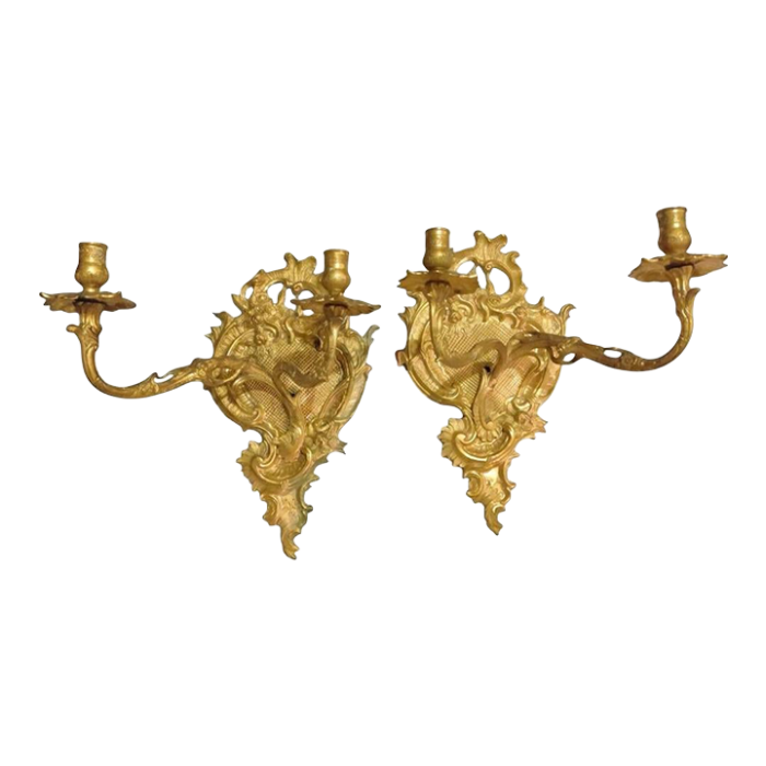 19th century ornate french rococo gilt bronze wall sconces a pair 8250