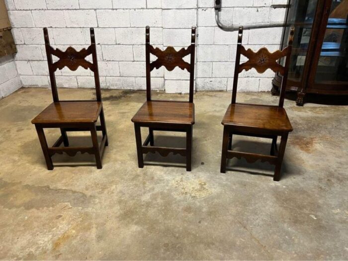 19th century set of three antique baroque style spanish dining chairs 4230