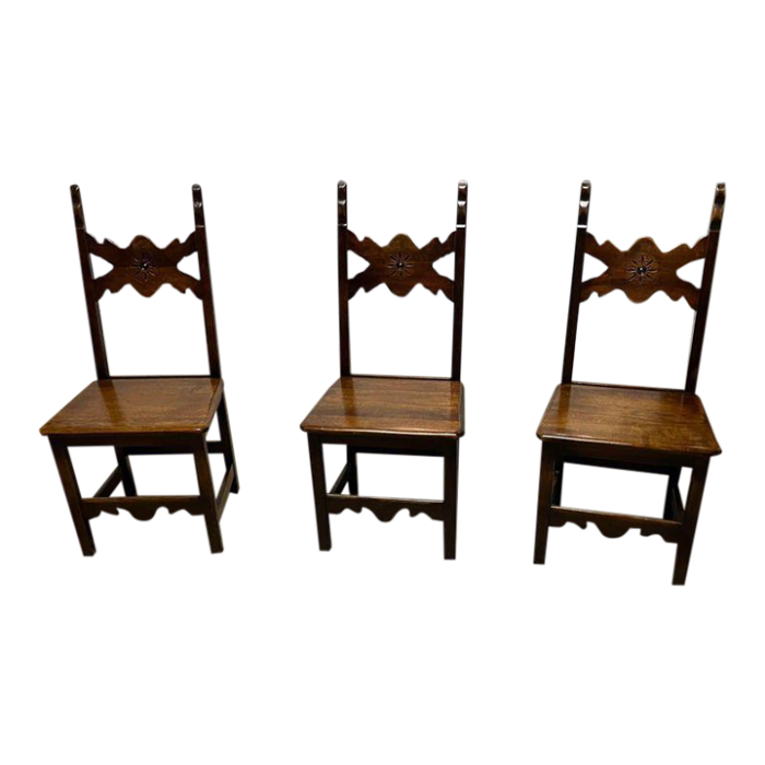 19th century set of three antique baroque style spanish dining chairs 4336