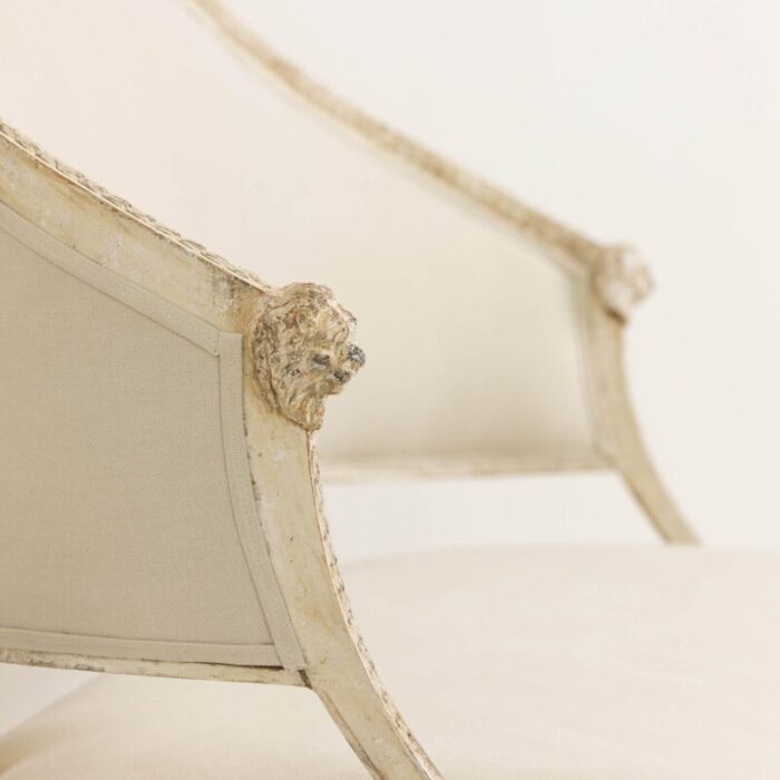 19th century swedish gustavian style settee with lion heads in original paint 5293