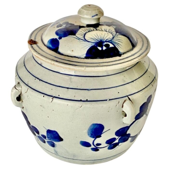 19th century white and blue delft faience pot netherlands 1