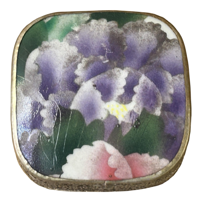 35 chinese old white base purple flower porcelain art pewter box 2127