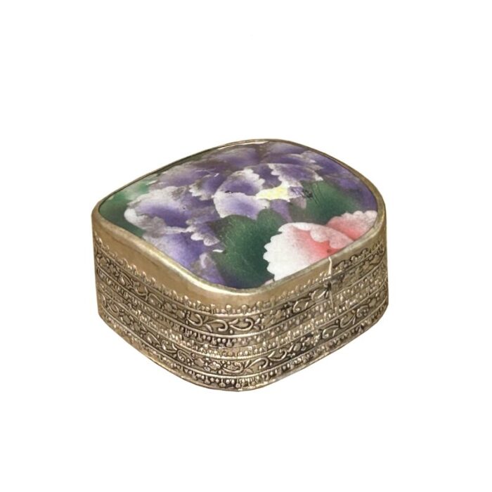 35 chinese old white base purple flower porcelain art pewter box 7523