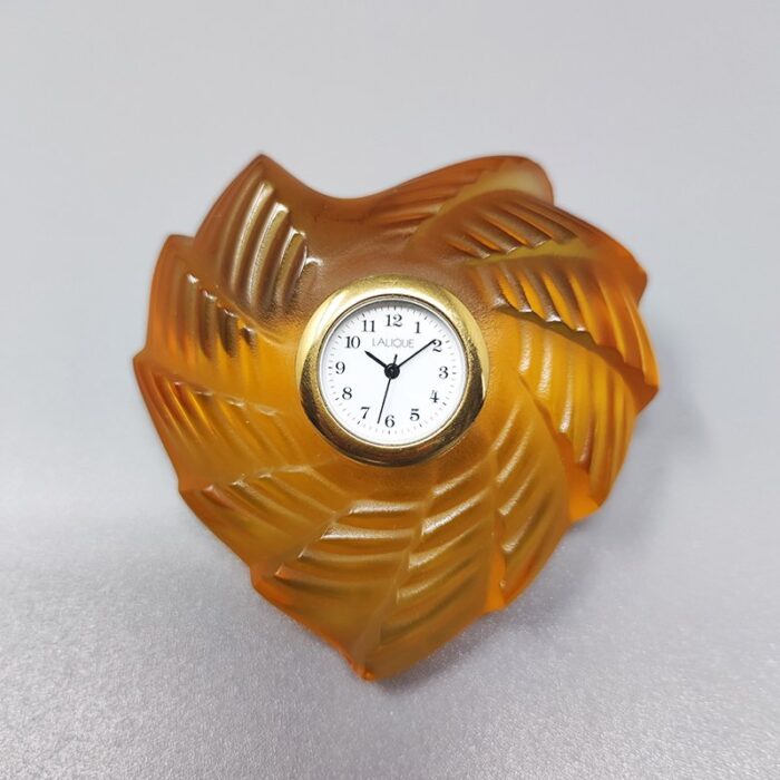 amber crystal clock by lalique france 1990s 1