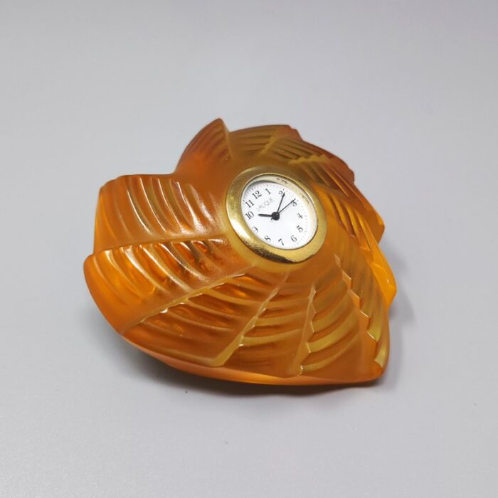 amber crystal clock by lalique france 1990s 2