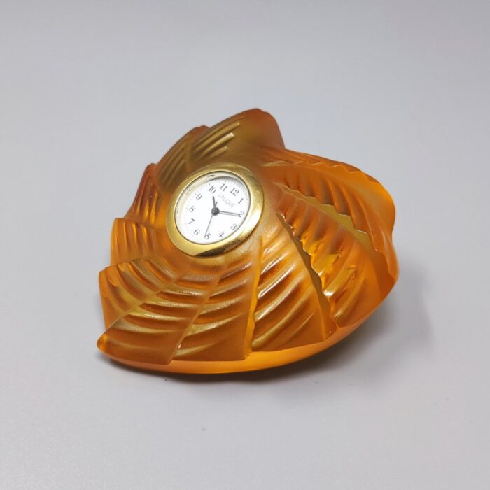 amber crystal clock by lalique france 1990s 3