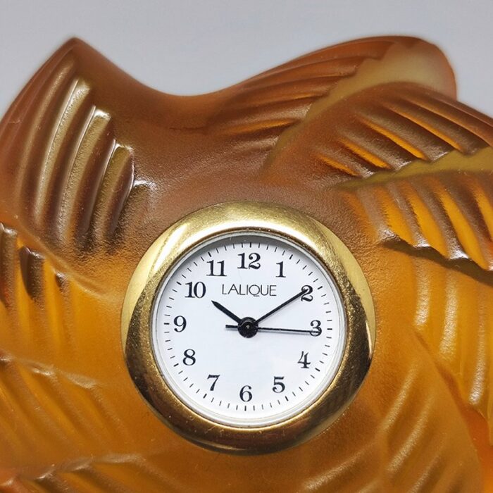 amber crystal clock by lalique france 1990s 4