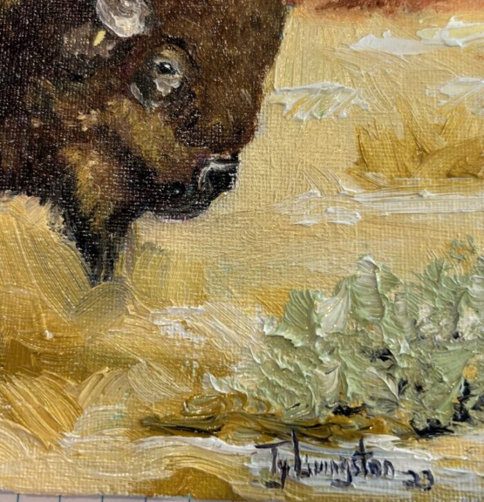 american buffalo bison oil painting including the antiqued gold wood frame 0155