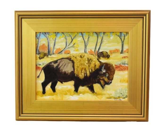 american buffalo bison oil painting including the antiqued gold wood frame 4381