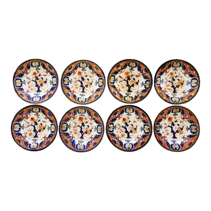 antique 18th century royal crown derby imari kings pattern plates set of 8 6324